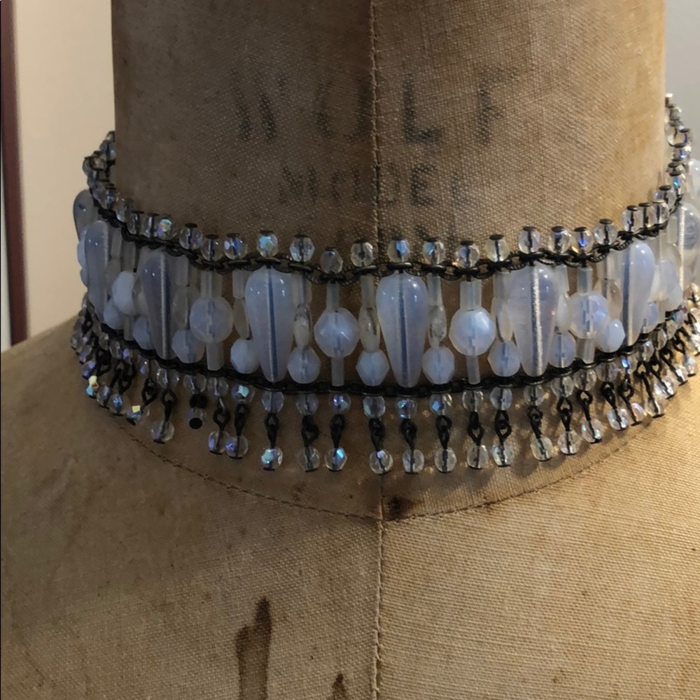 Choker necklace with milk glass beads